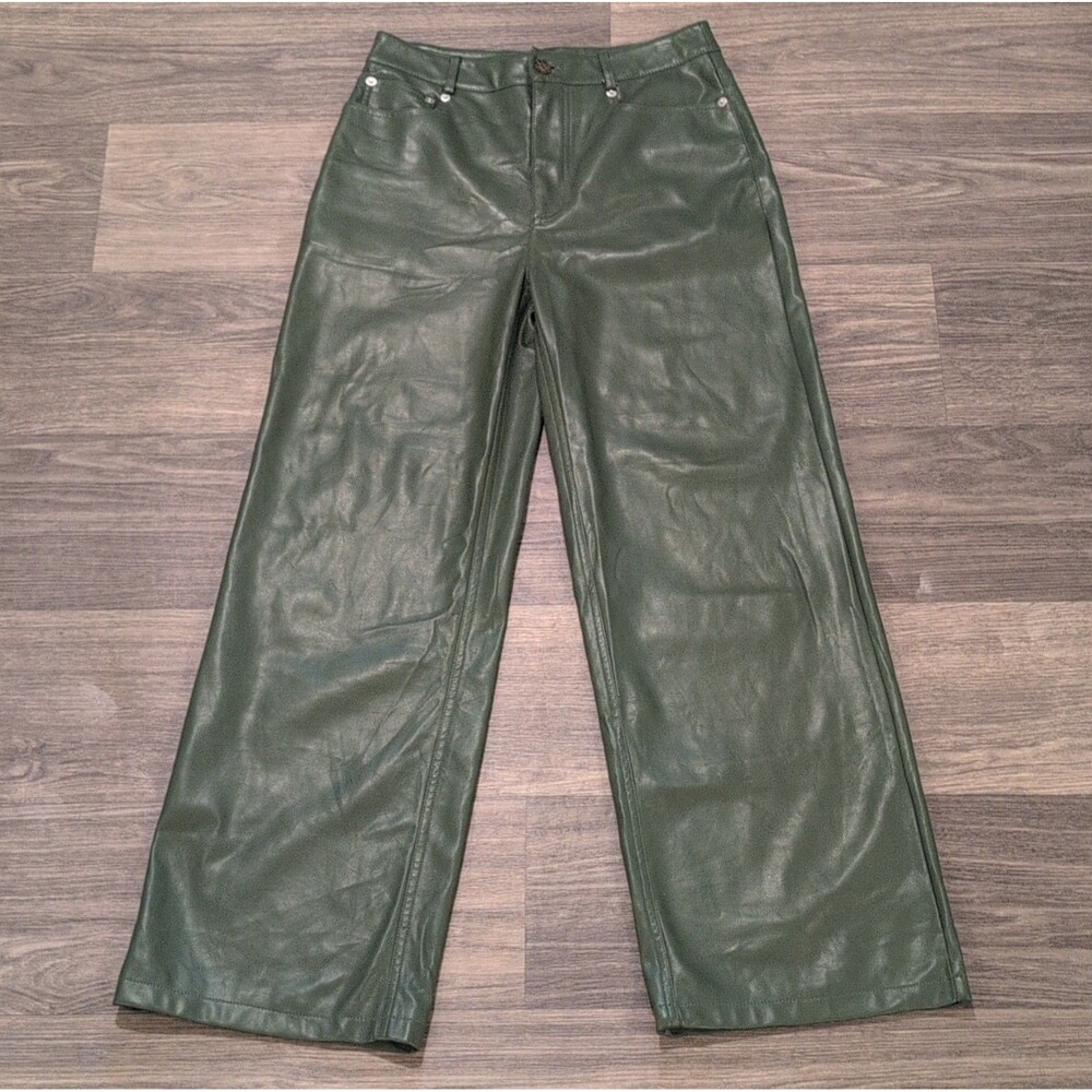 Urban Outfitters Women's Green Wide-Leg Faux Leather Pants Polyurethane